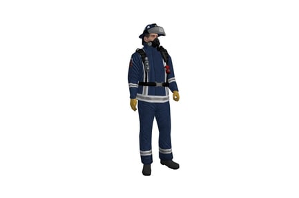 Preview: Firefighter in full uniform with oxygen mask