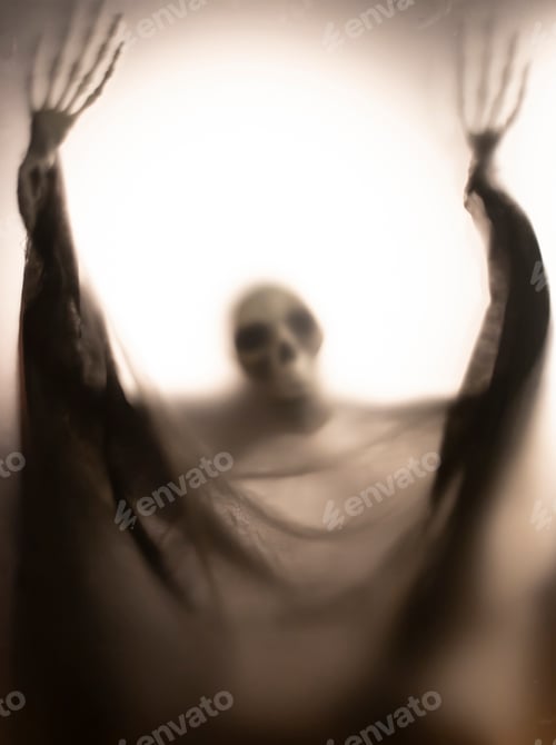 Preview: Shadow blur of horror skeleton. Halloween background.