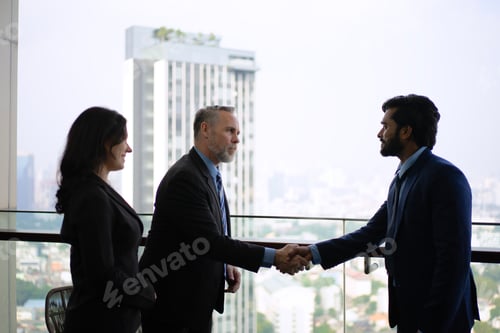 Preview: White collar workers are working at skyscraper.