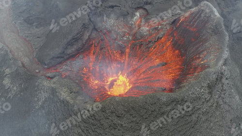 Preview: Volcanic eruption with glowing orange lava flow surrounded by a pool of bubbling magma