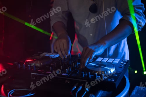 Preview: DJ playing turntable music on night club party