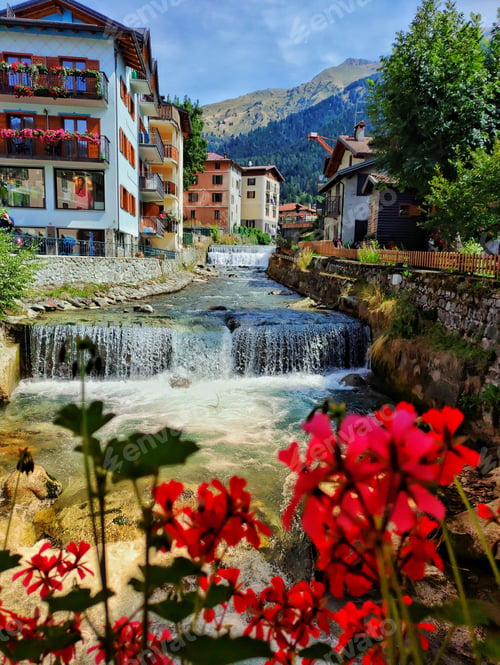 Preview: Vertical shot of waterfalls of Ponte di Legno in Brescia, the province of Lombardy, Italy