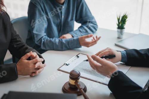 Preview: Business people and lawyers talk and contract together. Signing of a contract in the presence of an
