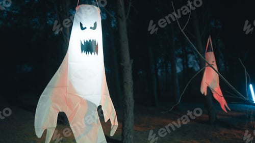 Preview: Ghost glowing in the night forest for halloween
