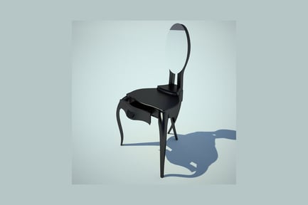 Preview: Black wooden chair with curved backrest and integrated drawer