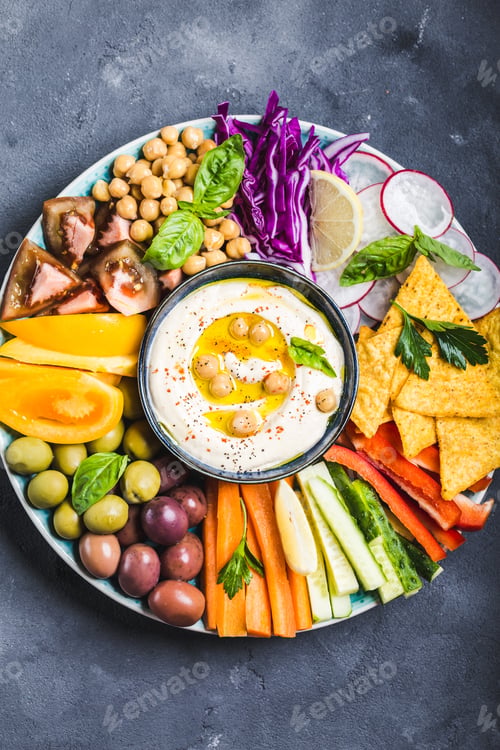Preview: Hummus platter with assorted snacks
