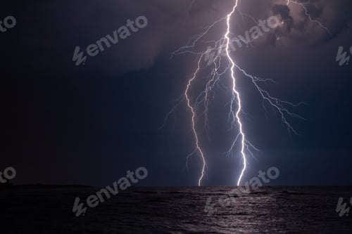 Preview: Beautiful scenery of lightning over the stormy sea at night