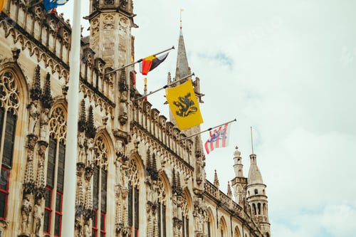 Preview: Bruges city hall facade detail in the historical centre, Belgium.