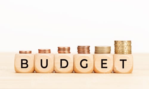 Preview: Budget Concept using Wooden Blocks and Coins