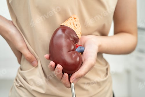 Preview: Chronic kidney disease, Asian woman with model for treatment urinary system, urology