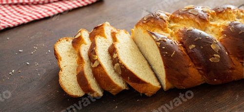 Preview: Easter greek tsoureki braid, sweet bread brioche on wood