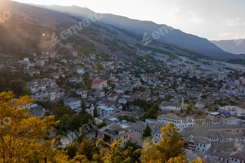 Preview: A view from the castle towards the center of the city of Gjirokaster, Albania in summertime