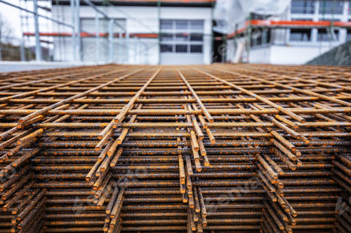 Preview: Steel rods and bars for reinforced concrete at new building construction site