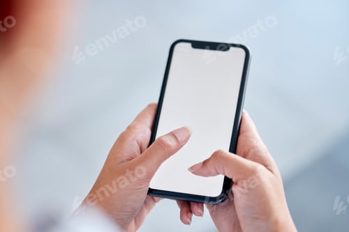 Preview: Closeup shot of an empty cellphone screen. Unknown female working texting while using. a phone to c