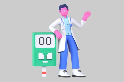 Visualização: Personagem de médico e máquina de desenho animado