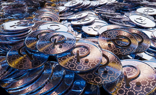 Preview: Cryptocurrency Polka DOT golden coins spilling on the table