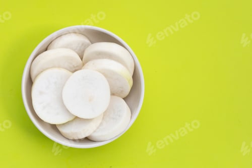 Preview: Sliced Japanese daikon. Fresh vegetables