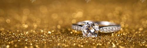 Preview: Selective focus closeup of a diamond ring on a gold background