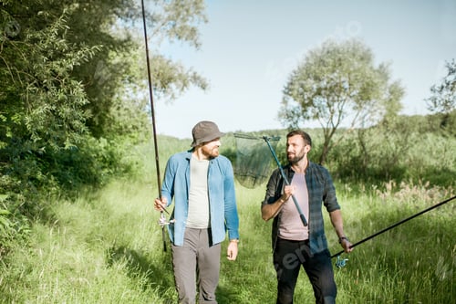 Preview: Fishermen walking on the green lawn