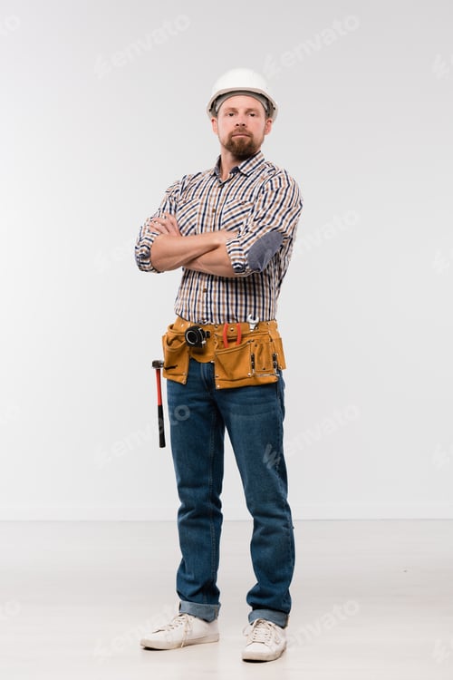 Man in Hard Hat with Tool Belt