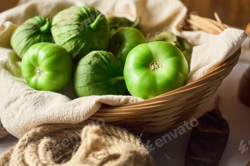 Preview: Tomatillos, green tomatoes. Mexican cuisine ingredient