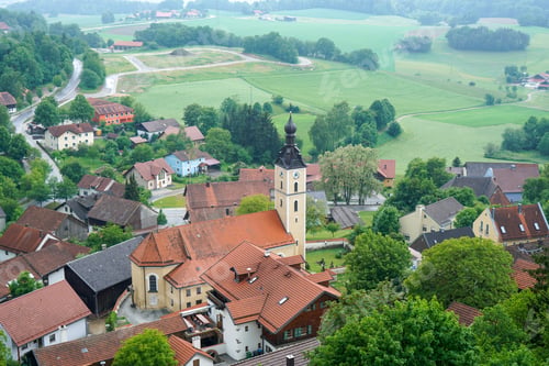 Preview: Aerial view of Brennberg municipality in the district of Regensburg, Bavaria, Germany
