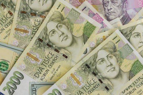 Preview: Close-up Czech 2000 koruna many banknotes