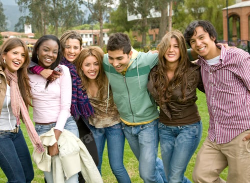 Preview: Happy Group Of Friends Smiling Outdoors In A Park