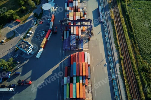 Preview: Container warehouse, aerial view. Shipping and logistic concept