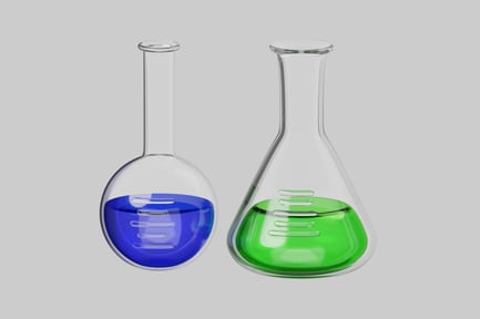 Lab beakers with liquid