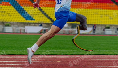 Preview: athlete runner sprinter on prosthesis running stadium track