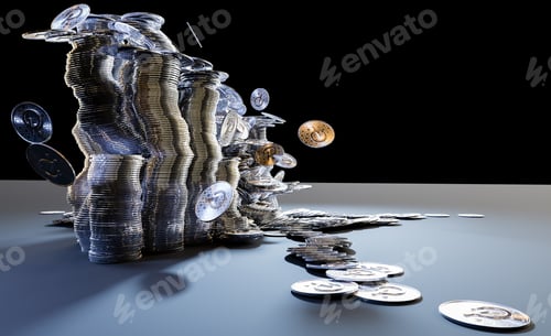 Preview: Cryptocurrency Polka DOT golden coins spilling on the table