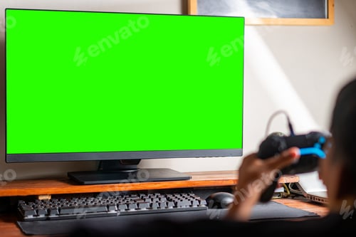 Preview: Gamer Playing with Green Screen Monitor