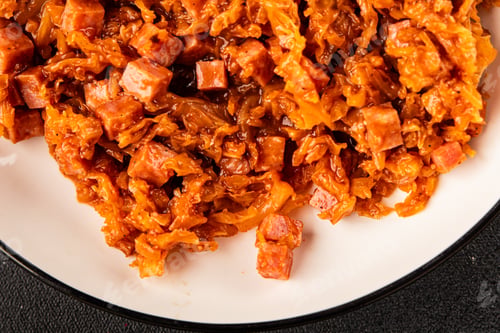 Preview: Stewed cabbage with ham cube tomato sauce braised cabbage vegetable healthy food