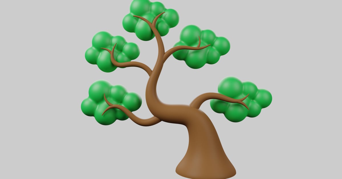 Cartoon spring tree asset 3D, Incl. bright & flora - Envato