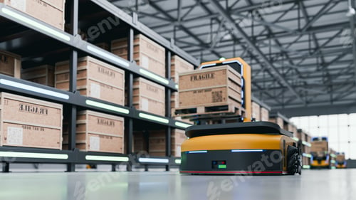 Preview: Automated guided vehicle robot carrying fragile wooden pallet