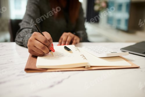 Preview: Businesswoman Writing in Planner