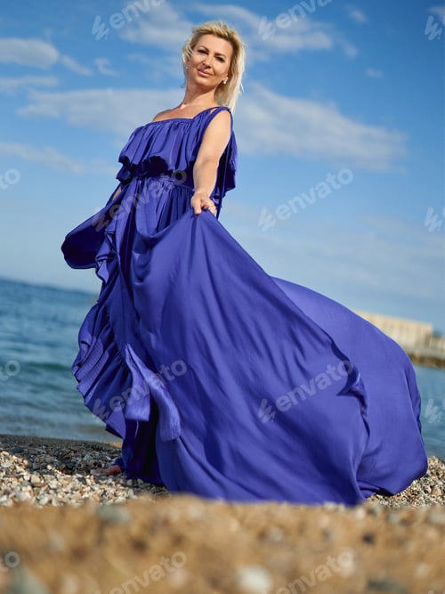 Preview: Portrait Of Adult Fashionable Elegant Woman By The Sea.