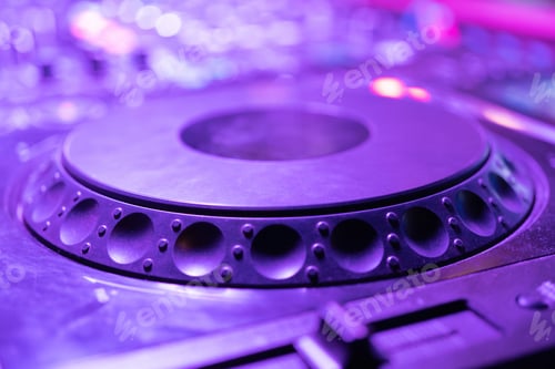 Preview: Mixes on CD players or track at nightclub during party for DJ. Nightlife of disco club in pub bar