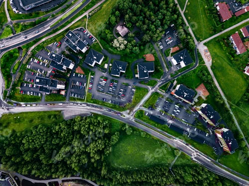 Preview: Aerial view of a small town or village in Europe. Finland countryside in summer.