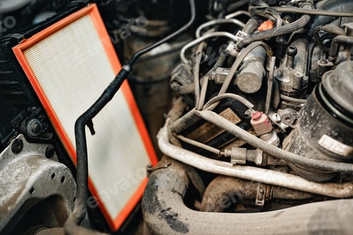 Preview: Dirty engine under the hood of a car