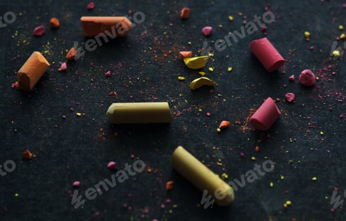 Preview: The colorful chalk and dust on the chalkboard