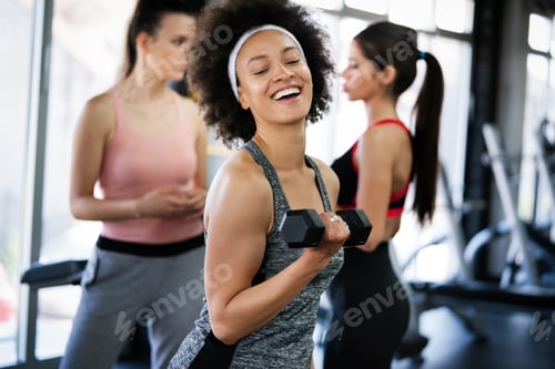 Preview: Fit sporty women exercising and training at fitness club