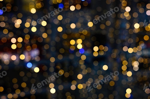 Preview: blurred night gold glowing lights. new year and christmas concept