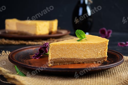 Preview: Homemade cheesecake with pumpkin. Slice of delicious cake with pumpkin