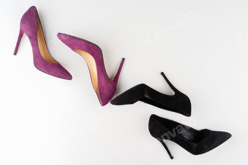 Preview: Female fashion accessories on white background, view from above