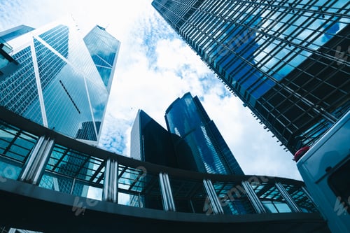 Preview: skyscraper building in Hong Kong, city view in blue filter