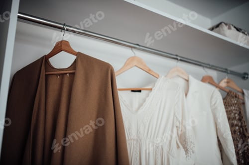Preview: Elegant Clothes Hanging in a Closet on Hangers