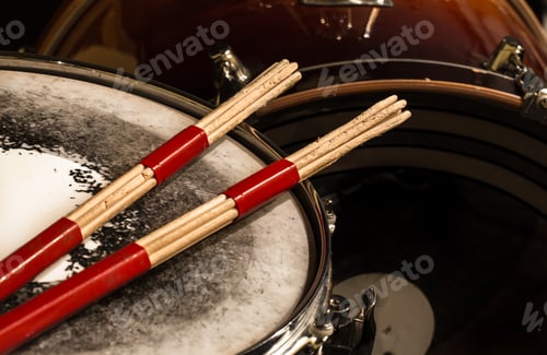 Preview: working drum with sticks, musical instrument