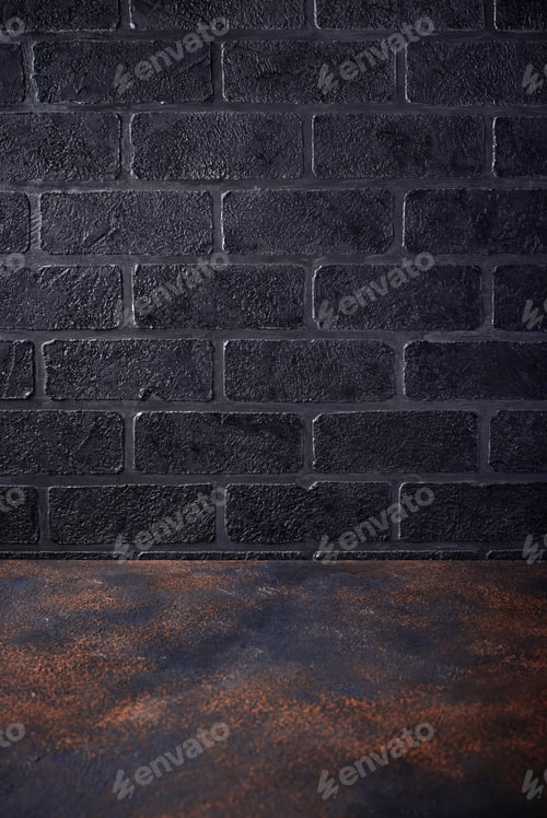 Preview: Empty table and brick wall background
